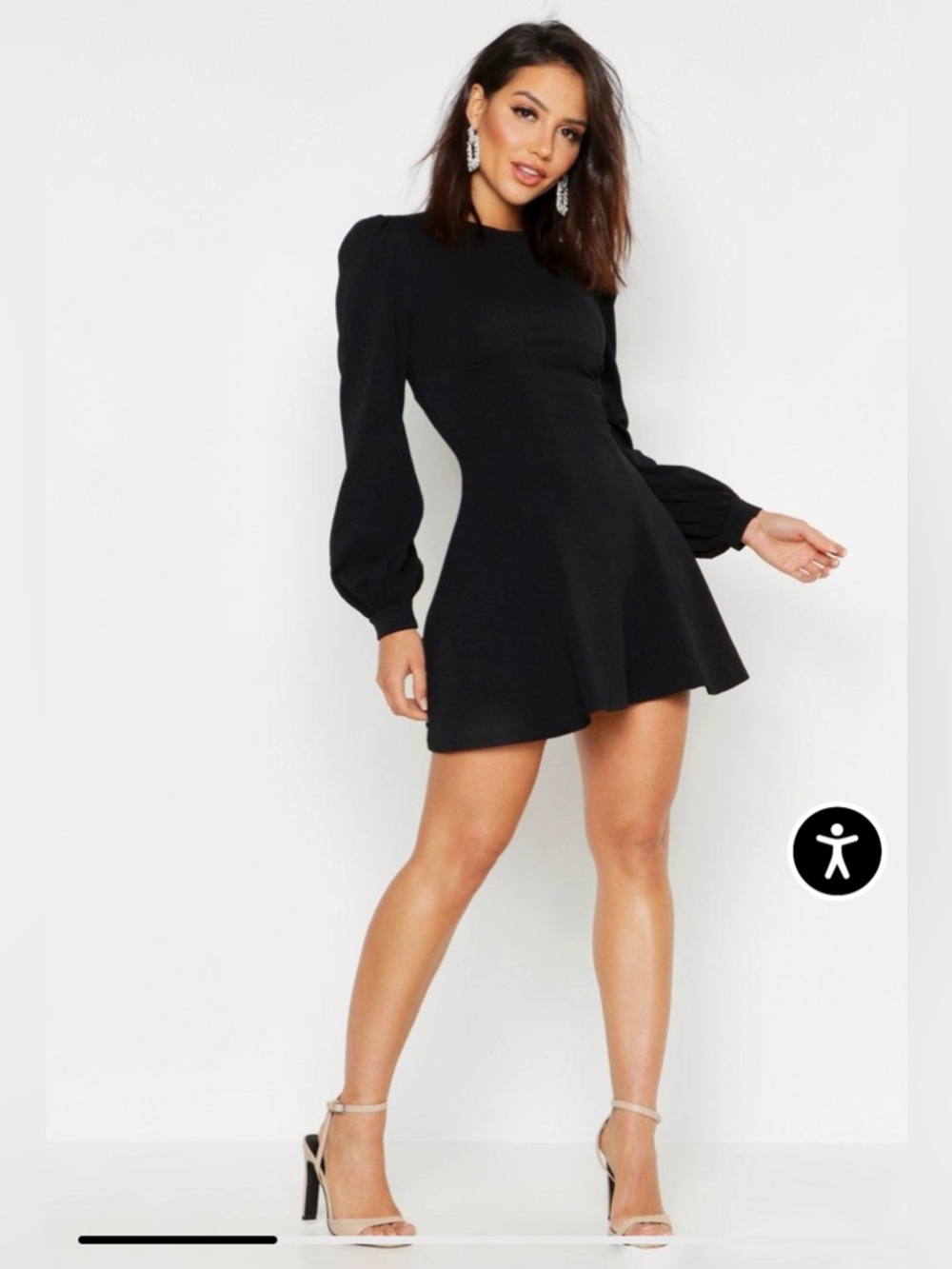 Bust Detail Blouson Sleeve Skater Dress
